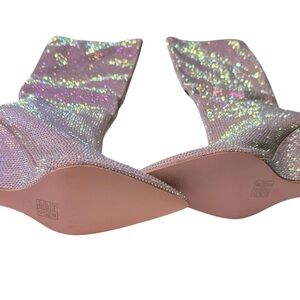 Nude Rhinestone Knee-High Wedge Boots (NWOB) | Public Desire